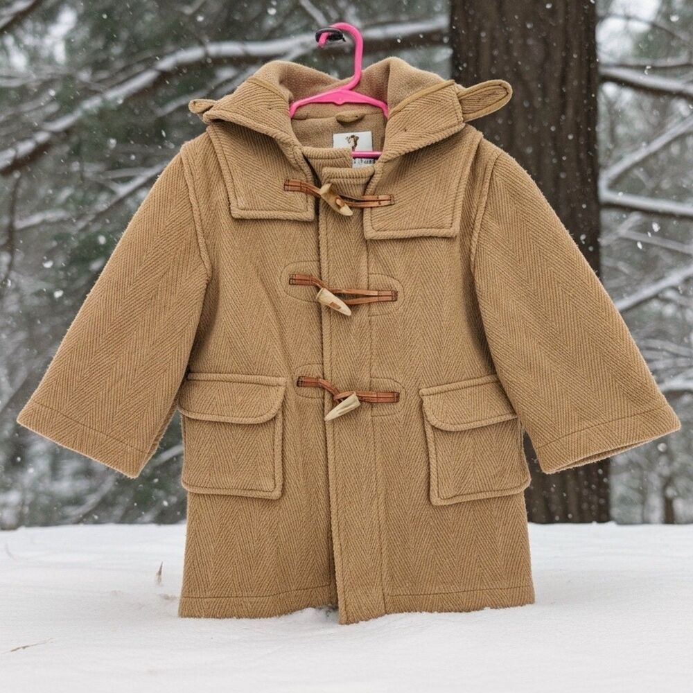 Papo d'Anjo Wool Blend Duffle Coat Camel Tan Kids 4 Yr Faux Horn Toggles Formal